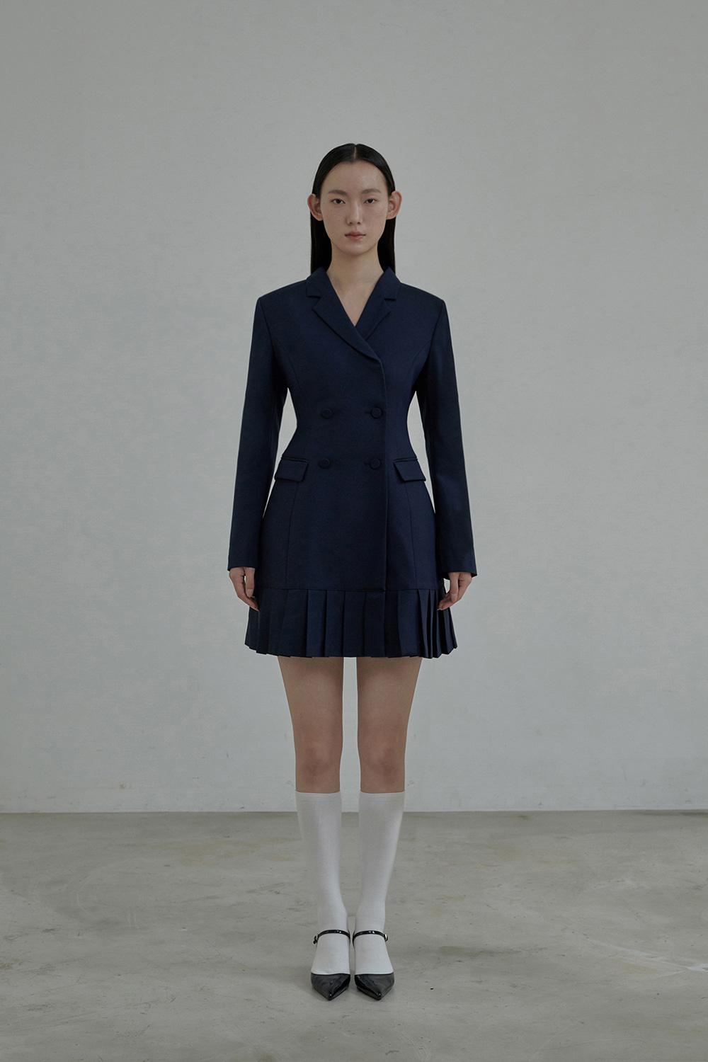 Jenn Pleated suit jacket dress - Navy