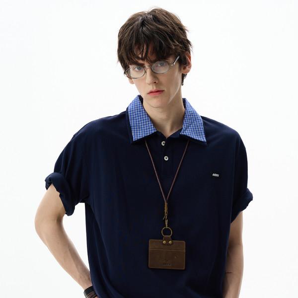 retro stitching double collar polo T-shirt