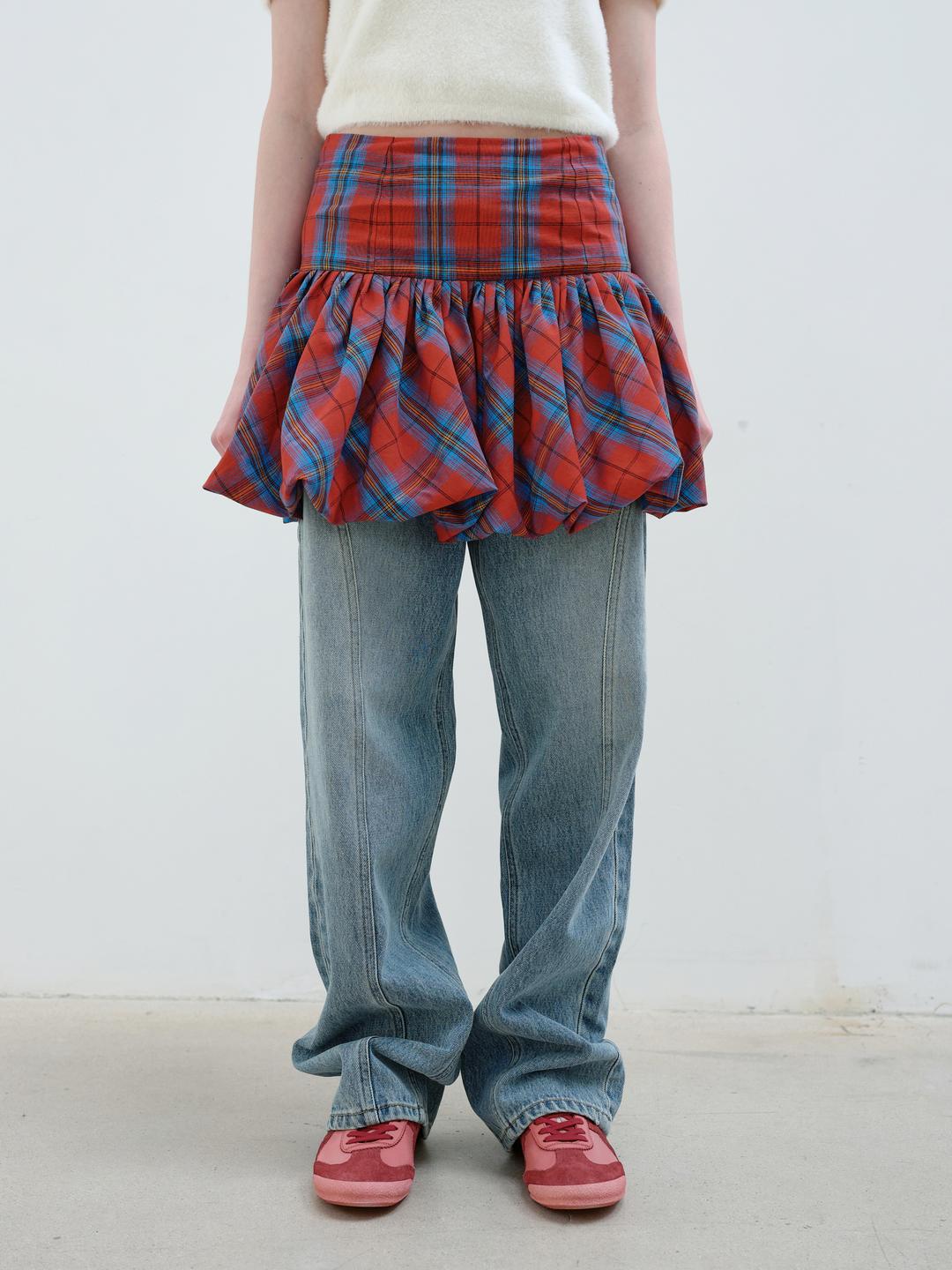 BALLOON MINI SKIRT - RED CHECK