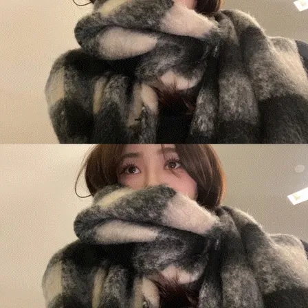 *얼굴소멸/빅사이즈* (도톰/따뜻) 포그니 울 숄 체크 목도리 머플러