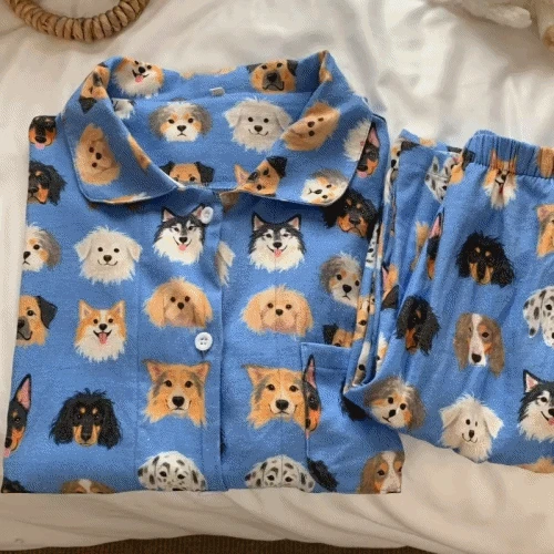 도그 빌리지 순면 피치기모 긴팔 잠옷 세트 (1color)