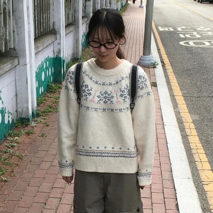 (우먼) 노르딕 패턴 니트_크림