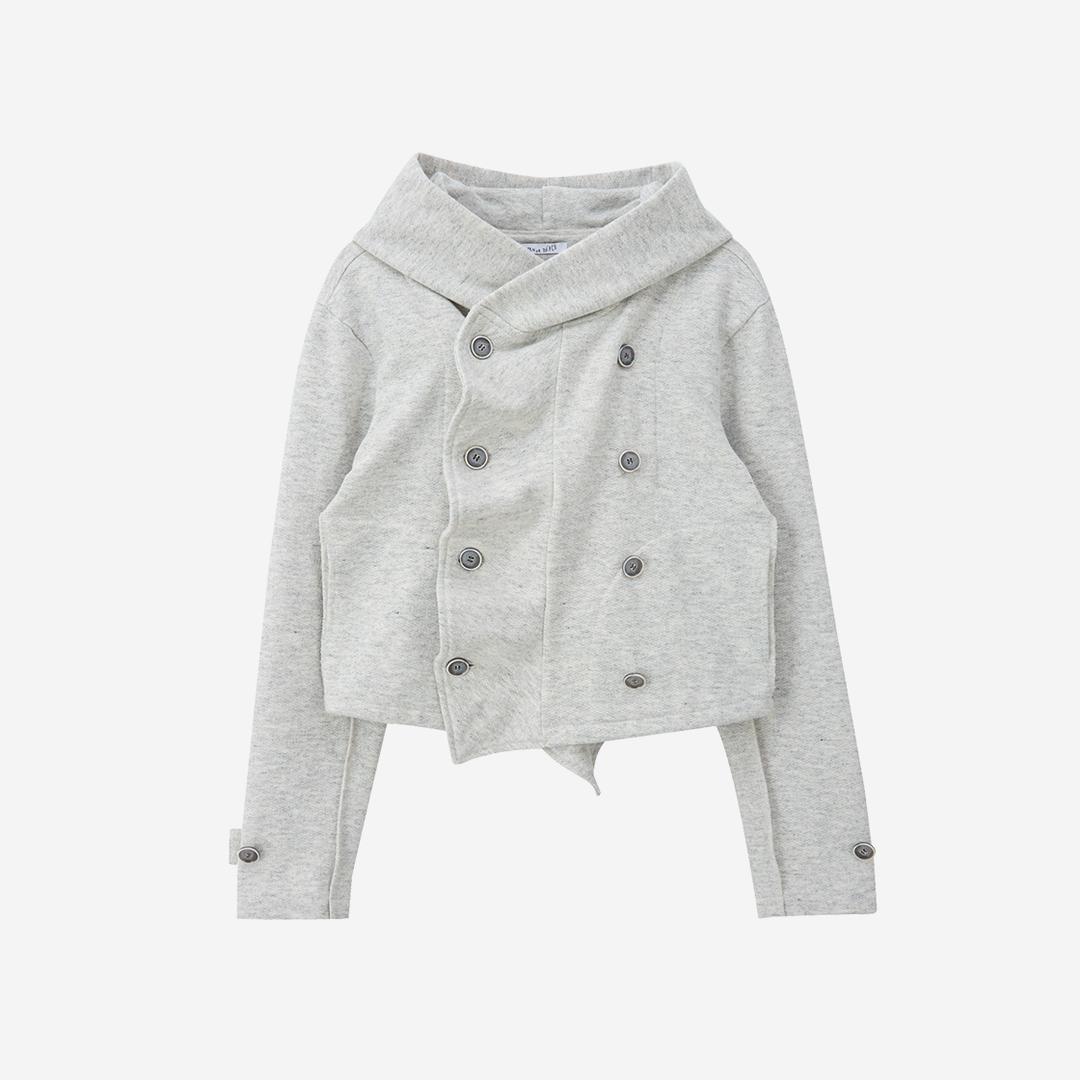 Tense Dance Button Hoodie Cardigan White Grey