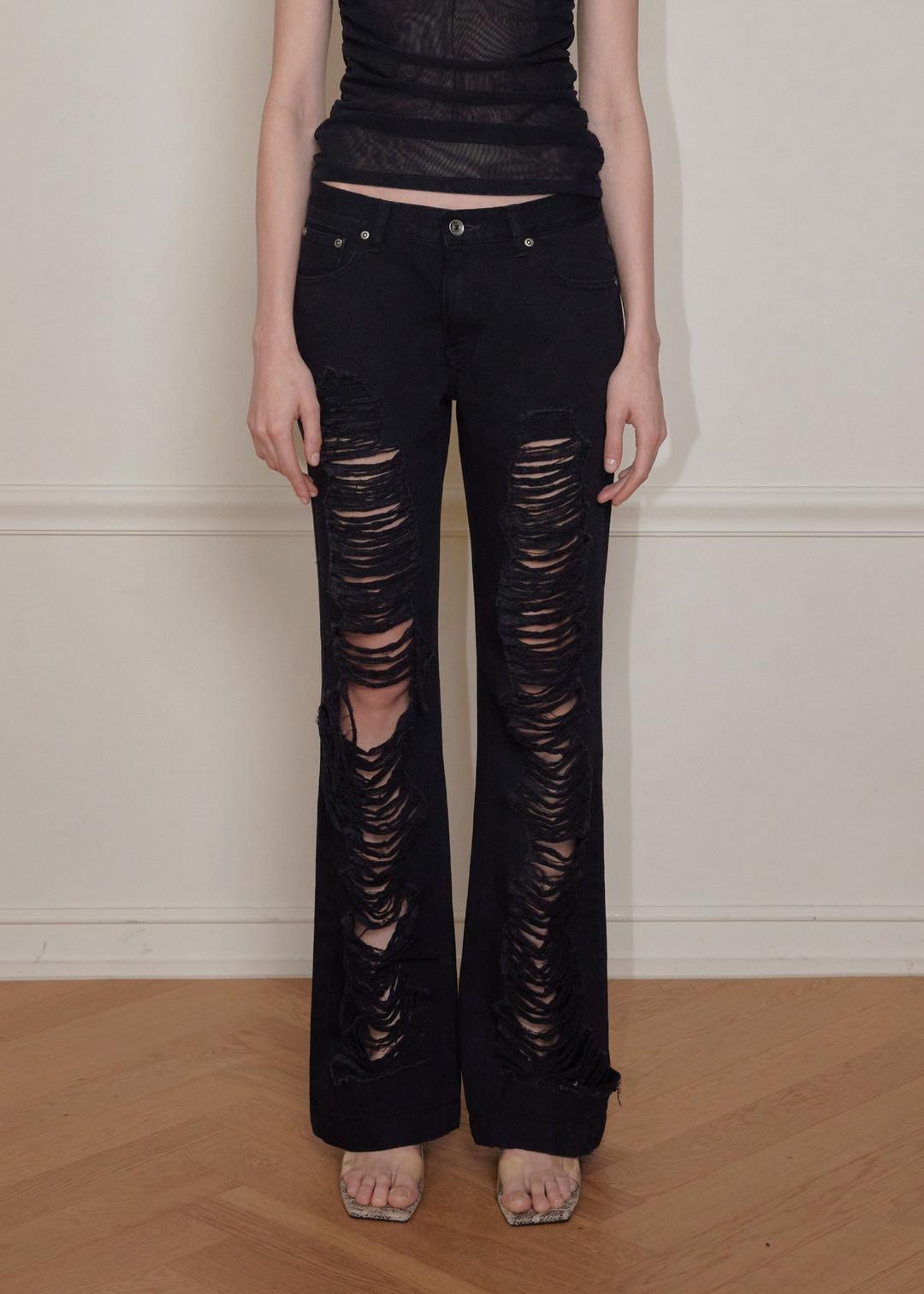 OPEN DESTROYED SEMI-BOOTCUT, BLACK