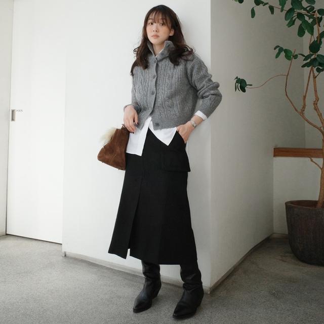 포켓 포인트 울 스커트_BLACK