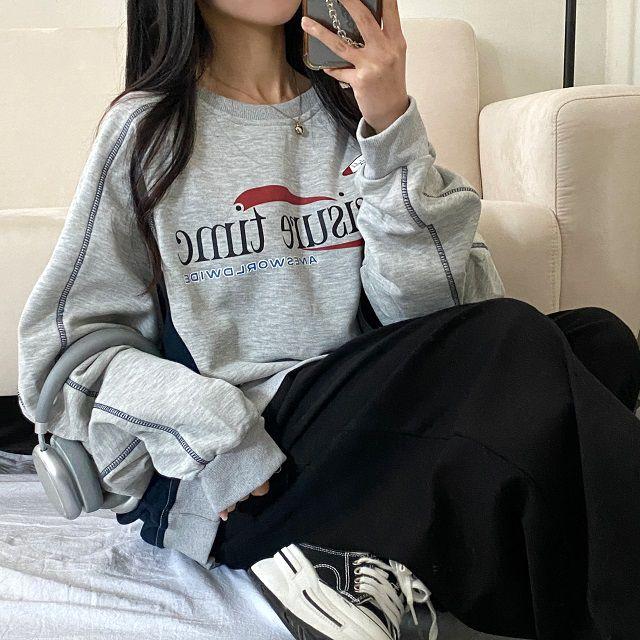 y2k 스포티 블록코어 오버핏 타임 배색 데끼 오버 맨투맨