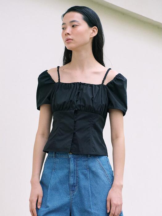 Square Neck Shirring Blouse  Black (KE4560M055)