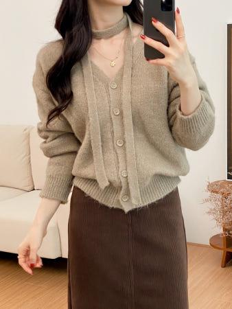 이런 상품 어때요? 리버스양면 브이넥 머플러 가디건 세트 4color