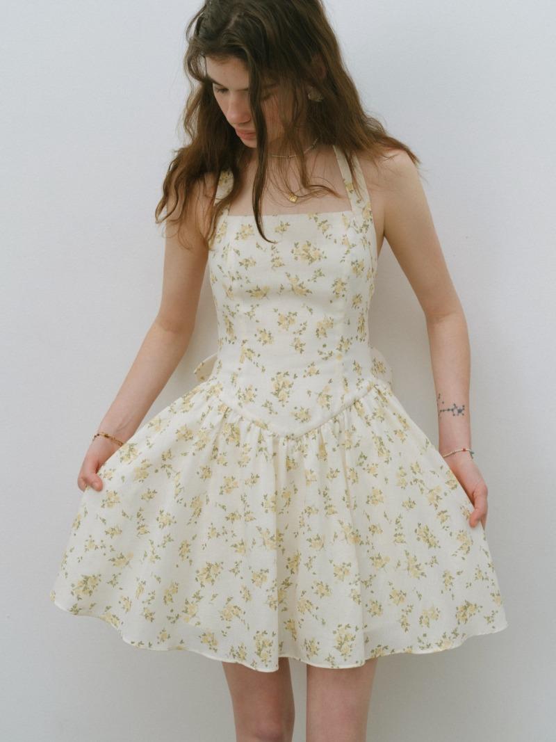 선샤인 리본 홀터넥 미니원피스