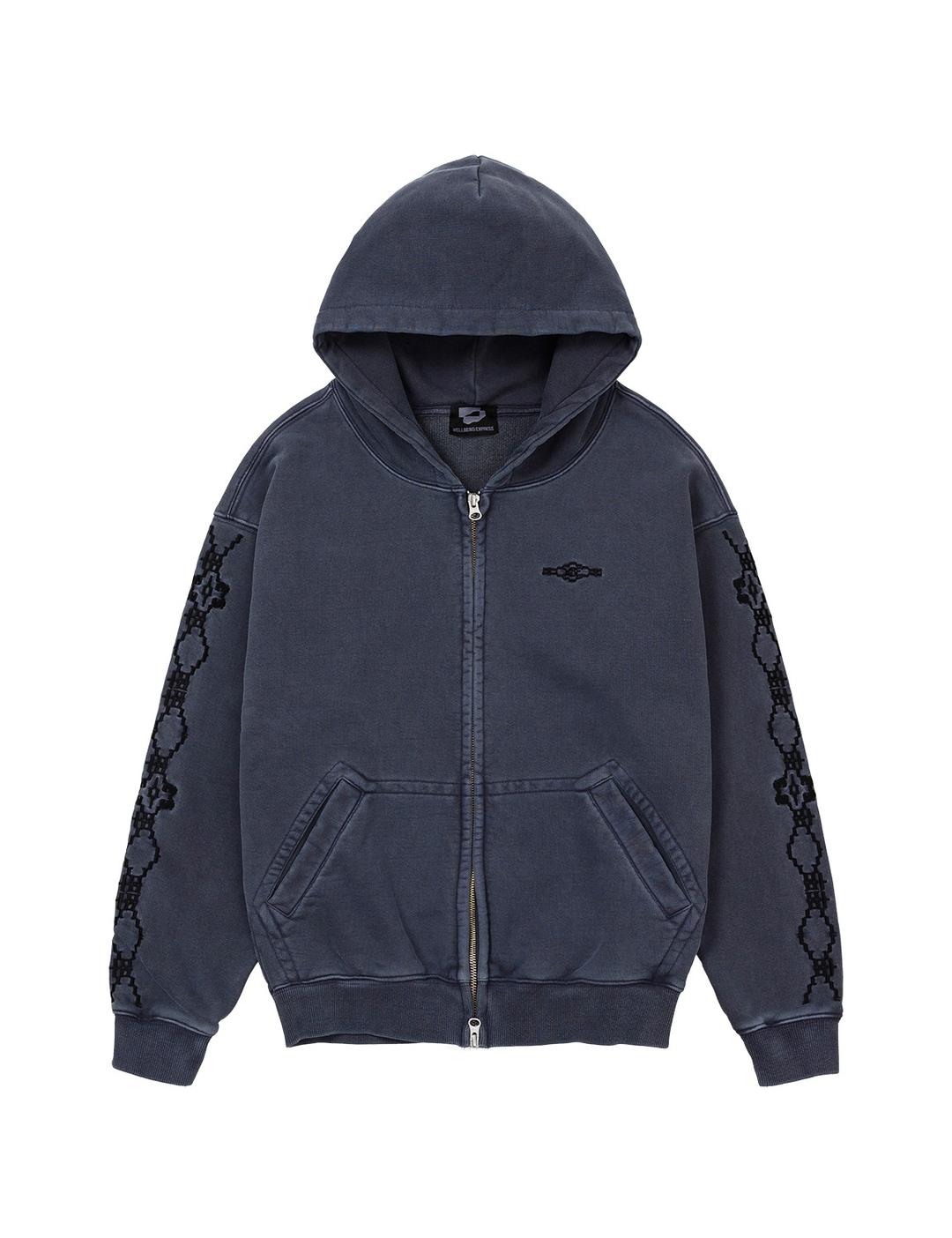 Sleeve Embroidered Zip Up Charcoal