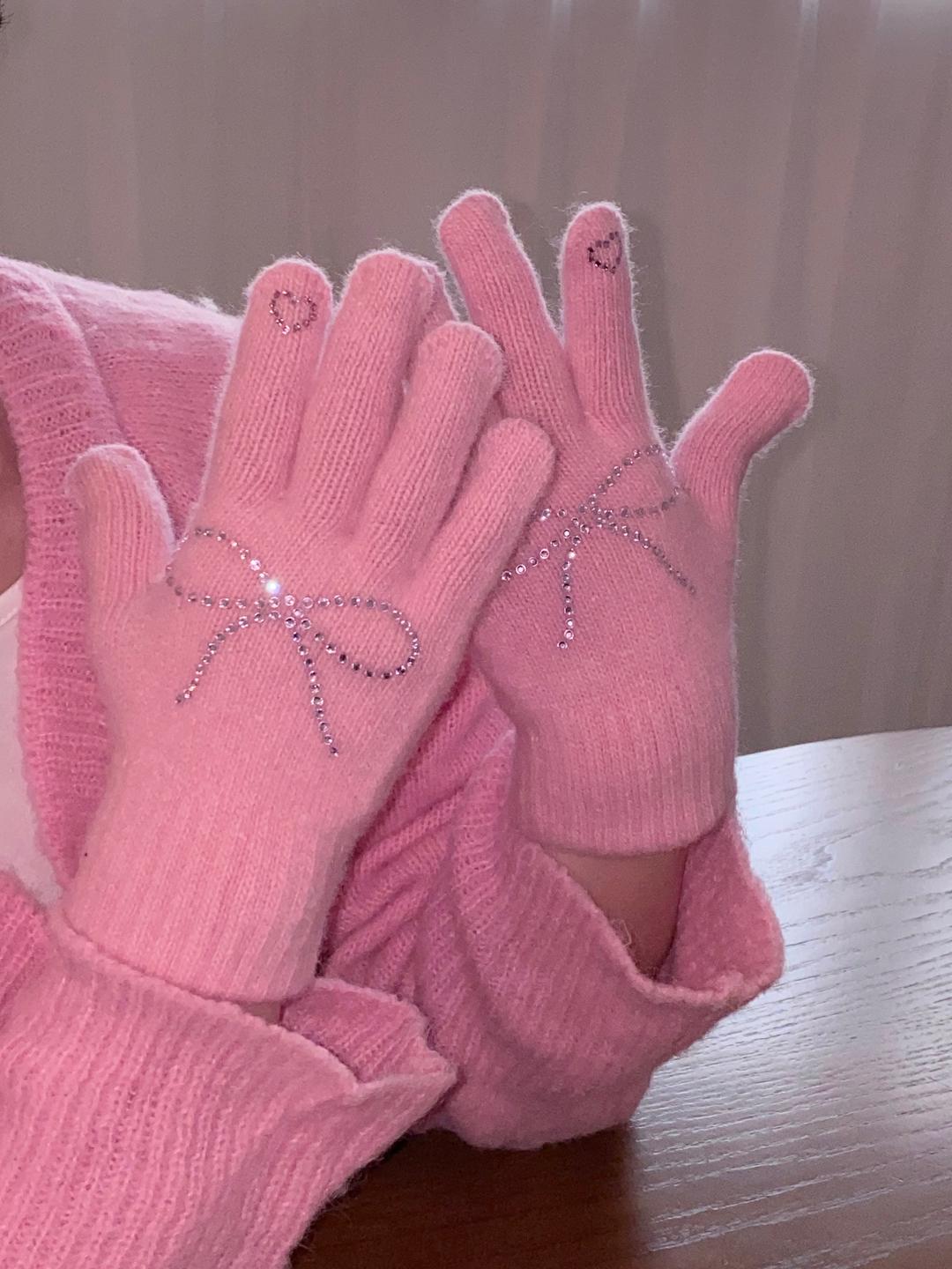 4차) ribbon heart gloves (pink)