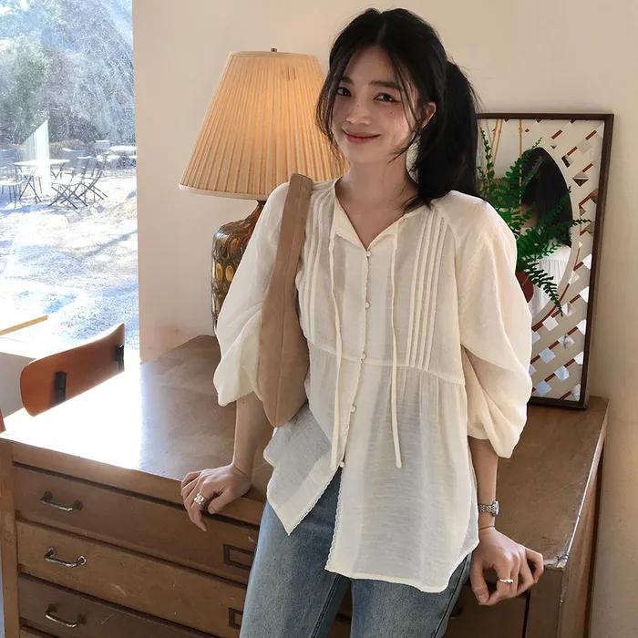 [여울 PICK] WOMAN 루즈핏 래글런 핀턱 블라우스 [IVORY] / GF2LBL514