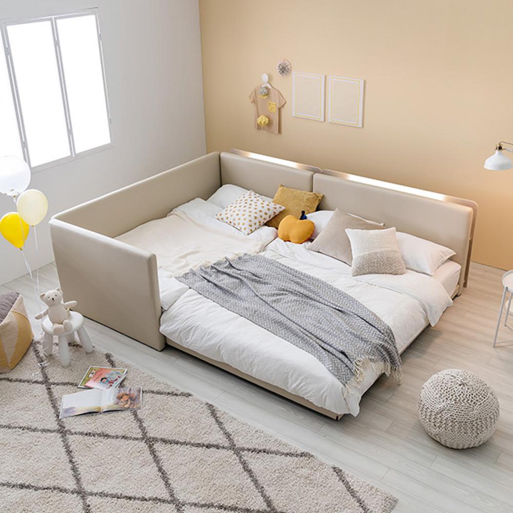 레이디가구 코쿤 LED 수납 저상형 패밀리침대 (Q+SS 구매시 방수커버 증정)