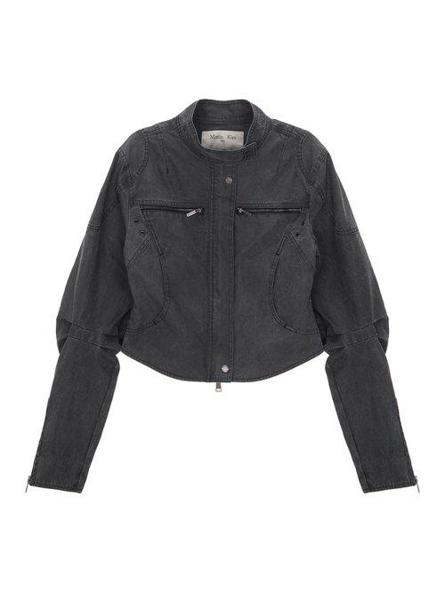 WASHED DENIM BIKER JUMPER IN CHARCOAL