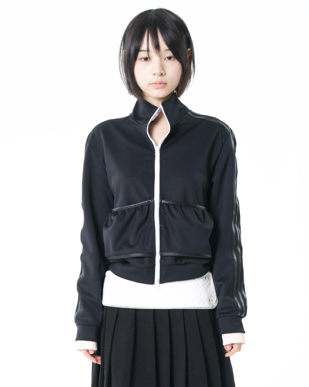 Neck Corset Jersey Zip Up Black