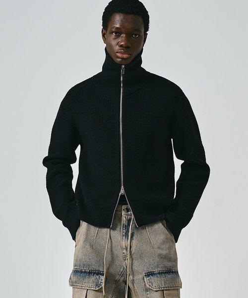 하이넥 집업 니트 자켓 (블랙)