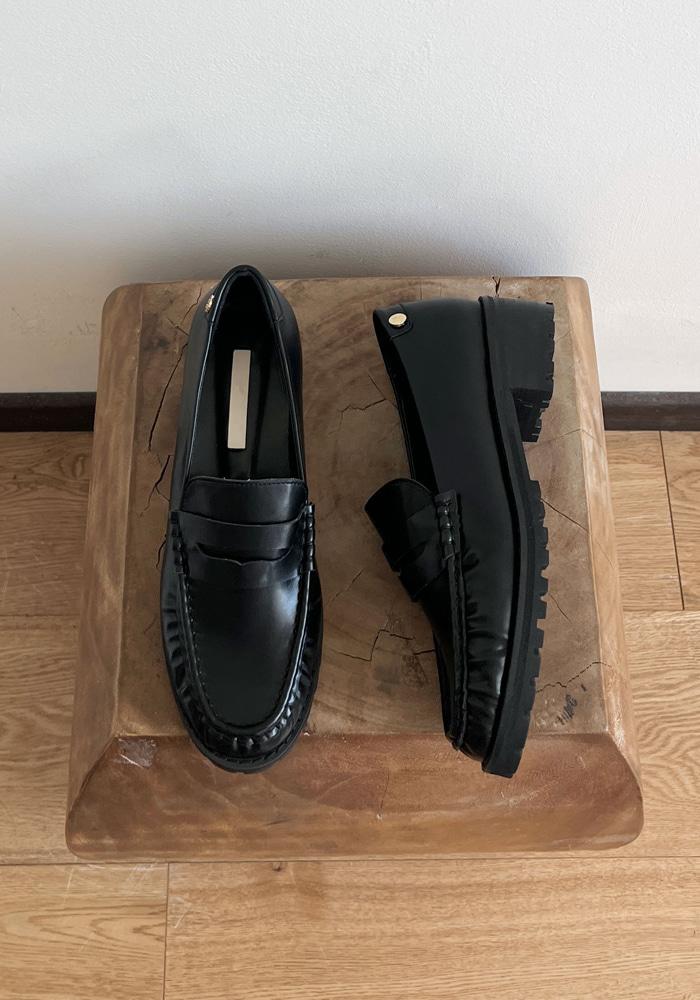 스웨이드 청키 미들굽 페니 로퍼 3.5cm 2컬러