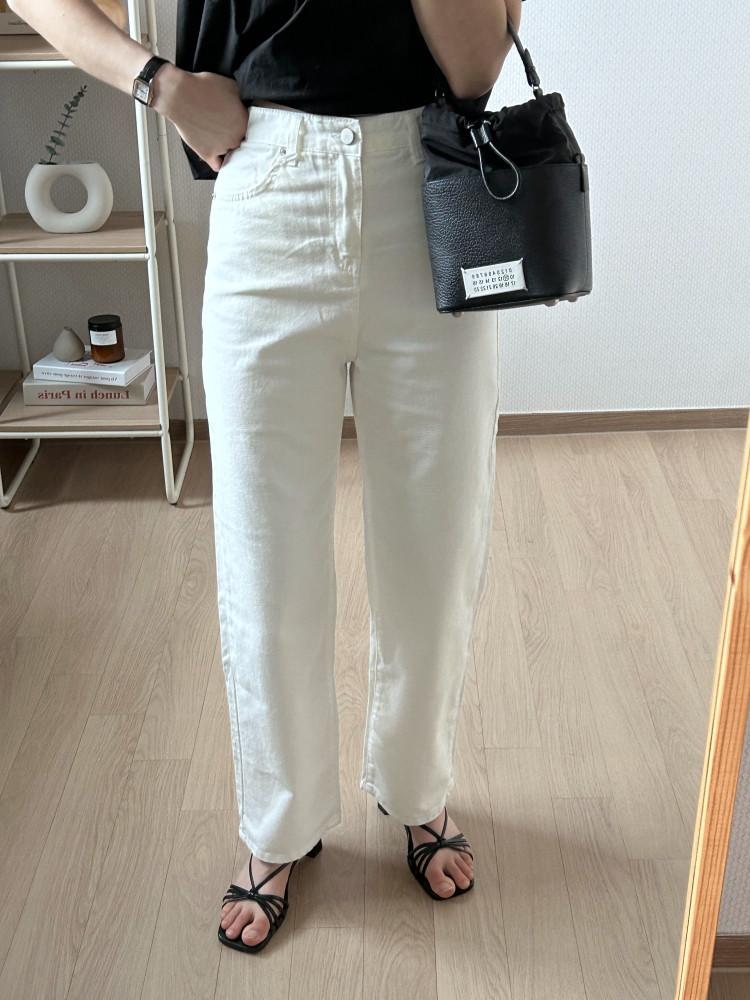화이트 일자 여자 코튼 데님 팬츠