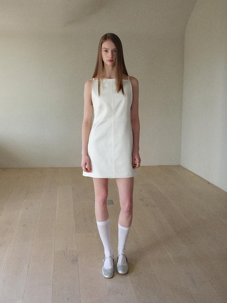 STITCHED SATIN MINI DRESS (WHITE)