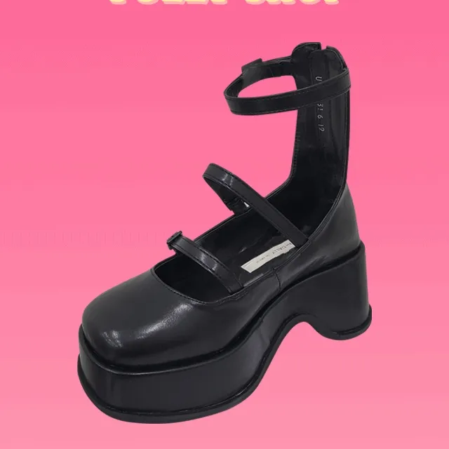 통굽스트랩로퍼 로퍼힐 가보시스트랩힐 메리제인 하이틴룩 키치 봄코디