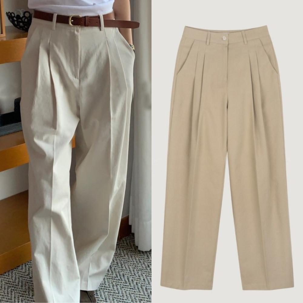 메이세븐 조이 팬츠 여성 가을 투핀턱 와이드 코튼 팬츠 2color