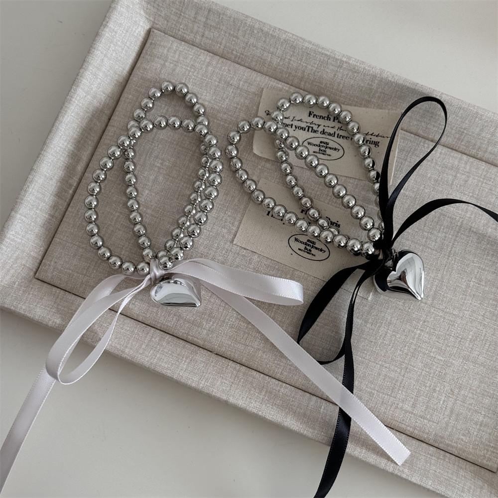 뮬란 은구슬 하트 팔찌겸 머리끈 (2color)