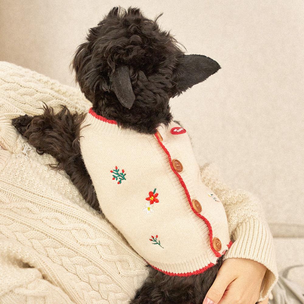 마이플러피 강아지옷 고양이 조끼 실내복 동백꽃니트