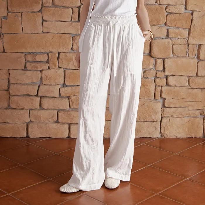 RIBBON EMBROIDERED WIDE PANTS_WHITE