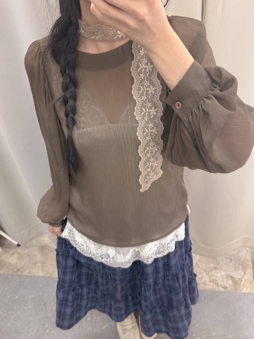 brown puff blouse A6234