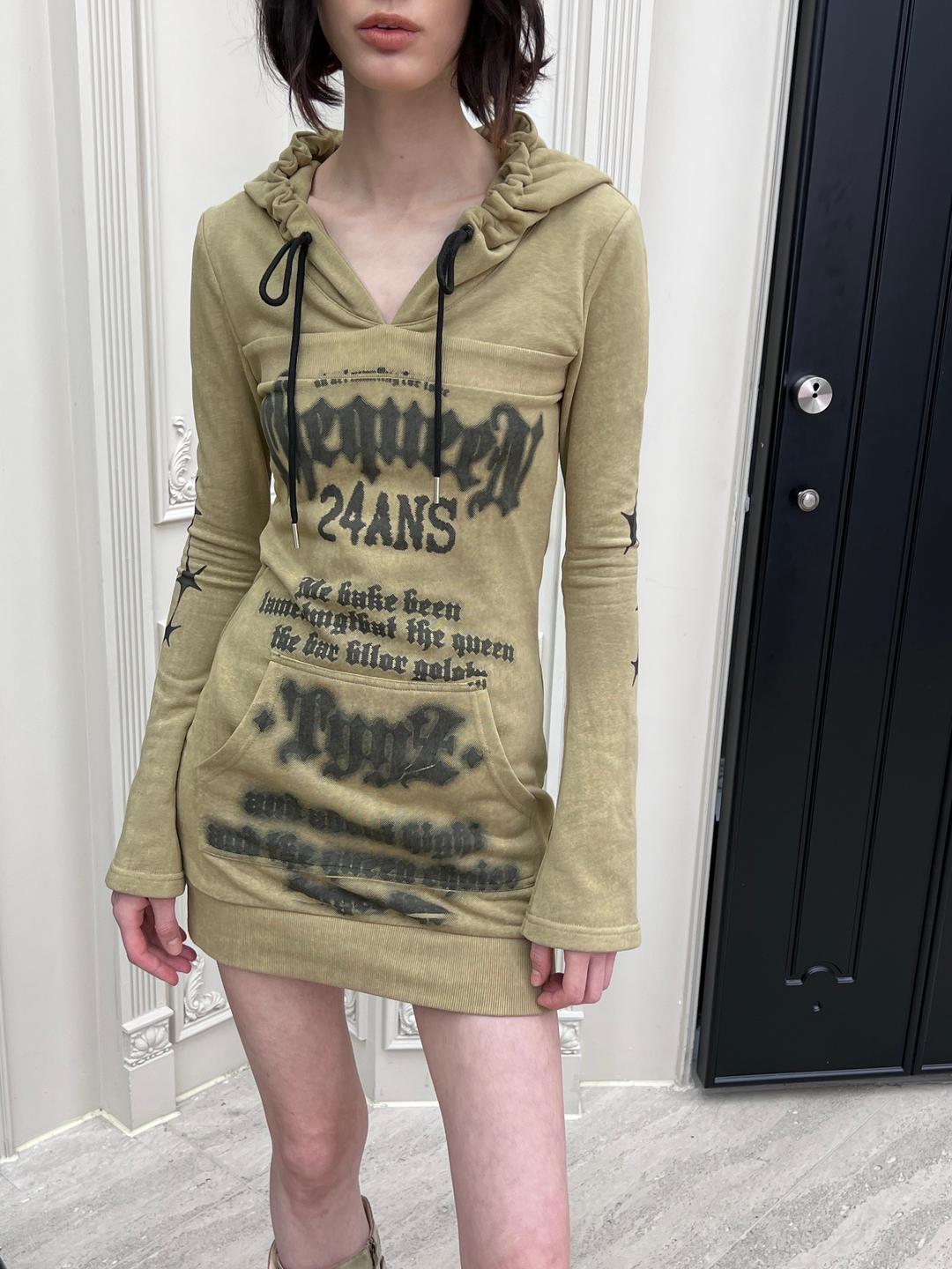 24ANS Hooded Dress 슬림 허리라인 후드 유니크 원피스