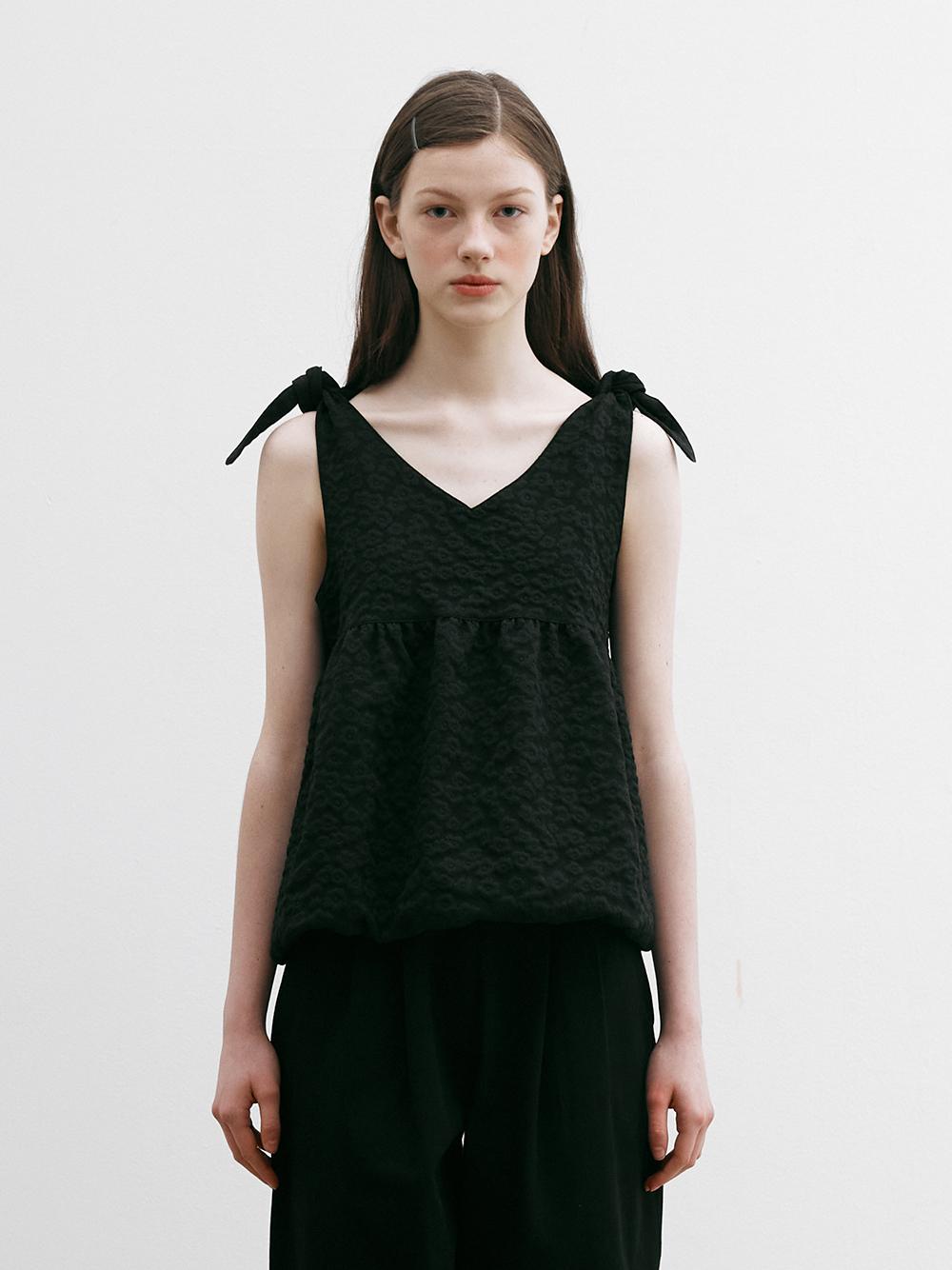 Flower Jacquard Layered Top Black