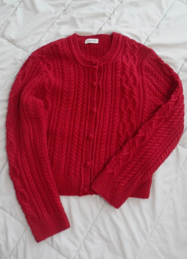 라즈베리 가디건 / 아란 뜨개 바텀업 도안