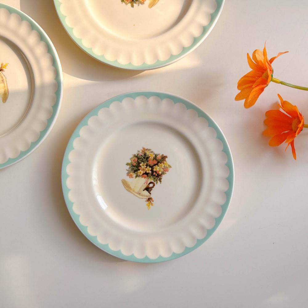 나이스로망 빈티지 민트 데이지 그릇 감성 접시 작은 디저트 플레이트 쿠키 과일