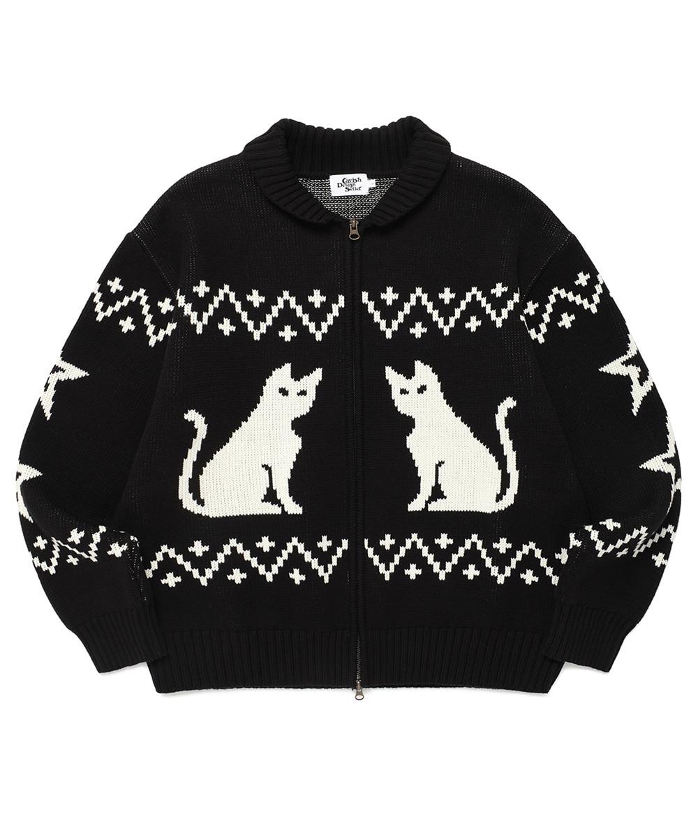 CATS ZIP UP CARDIGAN[BLACK]