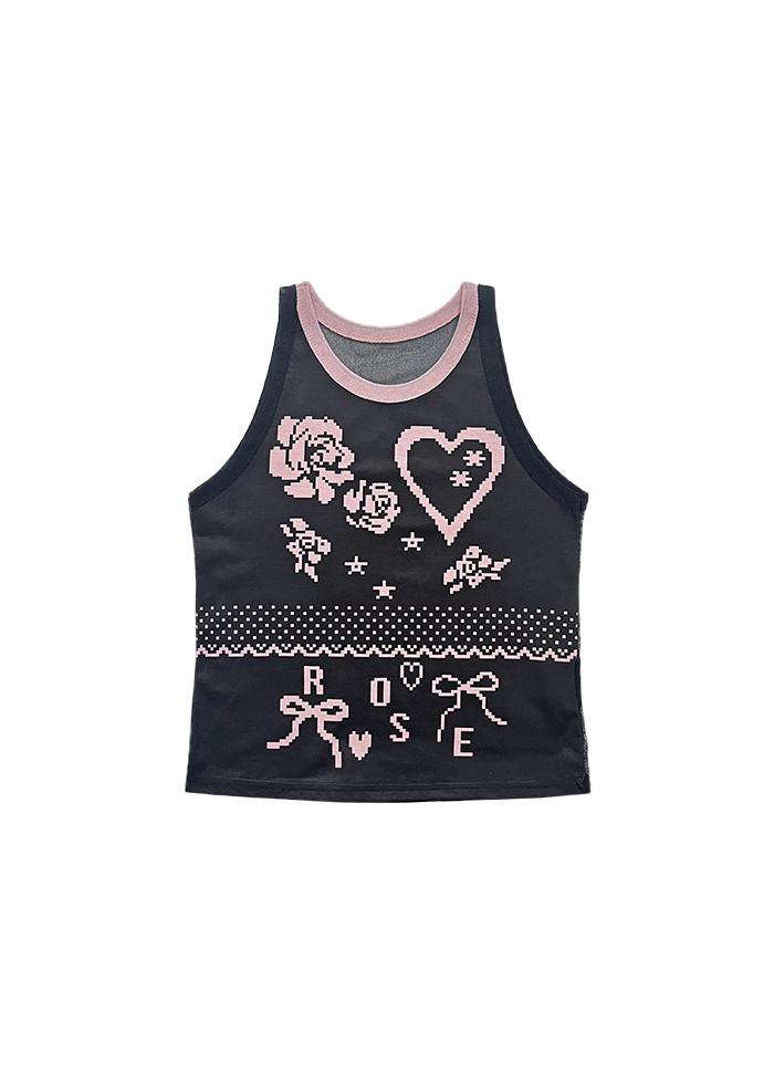 PIXEL ROSE REVERSIBL TOP BLACK