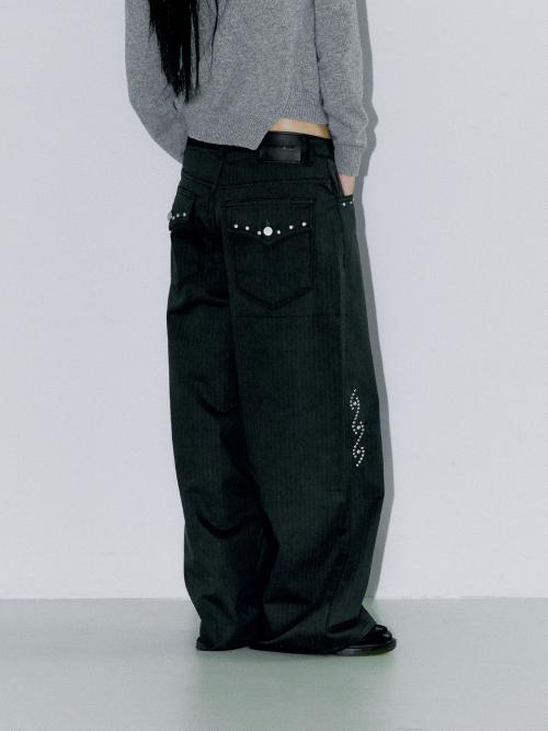 STUDDED ORNAMENT PANTS, CHARCOAL