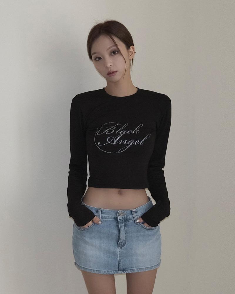 엔젤 레터링 글리터 긴팔티셔츠