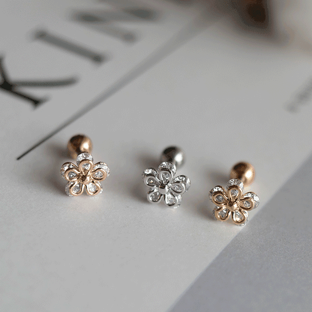 5잎 더블 써지컬스틸 플라워 큐빅 피어싱