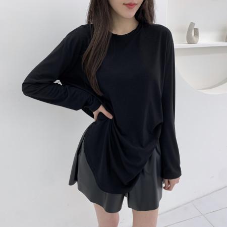 이런 상품 어때요? 둥근 밑단 찰랑 스판 루즈핏 긴팔 티셔츠 2color