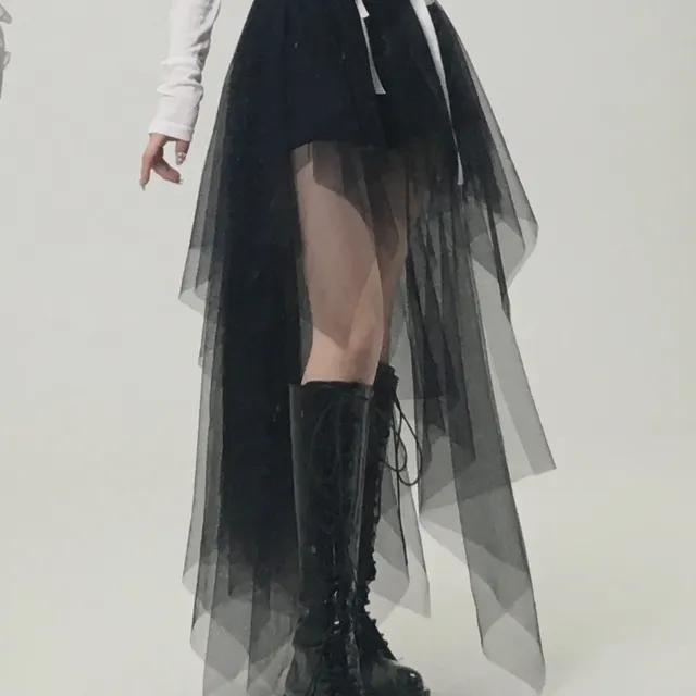 489. 블랙 망사 언발 스커트