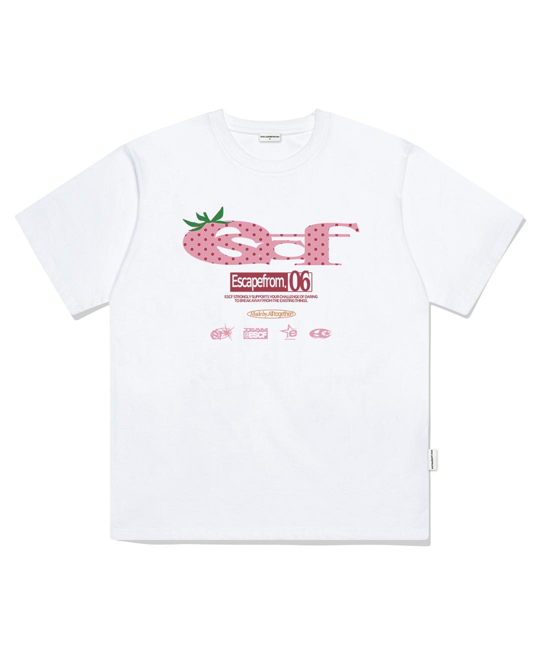 스트로베리 도트 ESCF 로고 콜라주 프린트 오버핏 반팔티 화이트