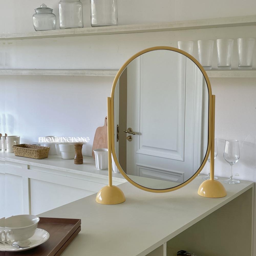 프롬핑퐁 프롬핑퐁 Moor 빈티지 옐로우 철제 탁상거울 귀여운 화장대거울 - 위시버킷