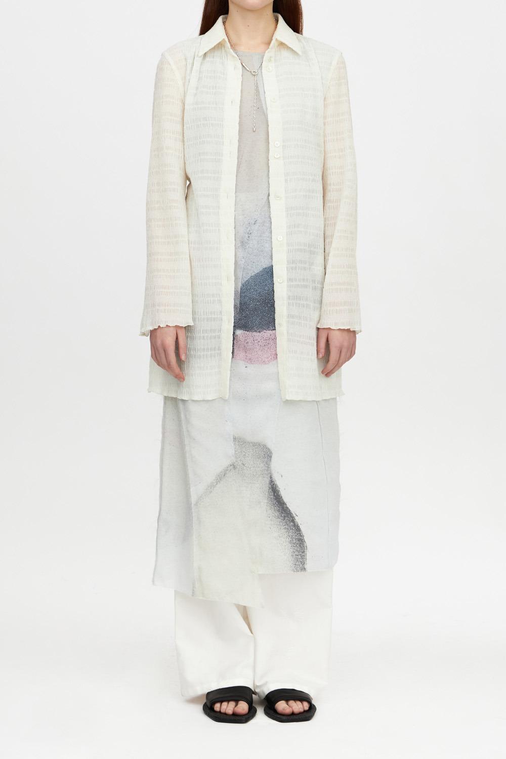 Smocked Longline Shirt_Ivory