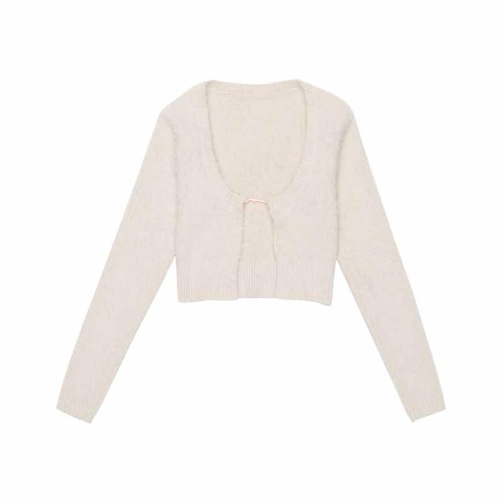 자크뮈스 여성 로고 스틸 플러피 오픈 크롭 가디건 오프화이트 22H223KN010 2380 110