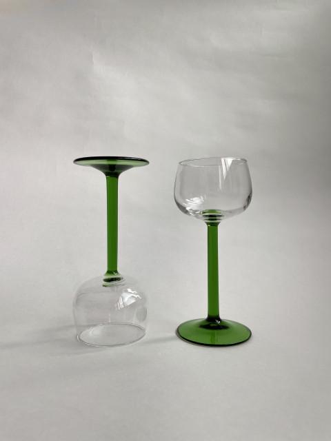 [ourlazy] Vintage green stem wine glass 루미낙 그린 스템 와인 글라스