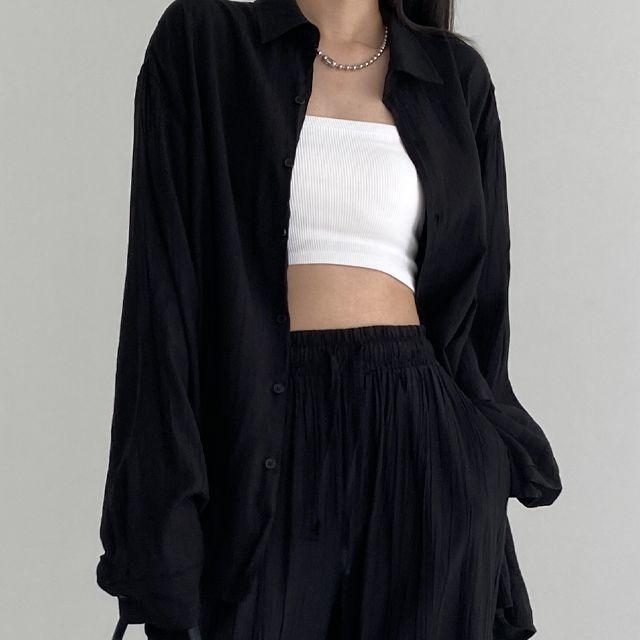 유니크 오버사이즈 써머 링클 셔츠 2color