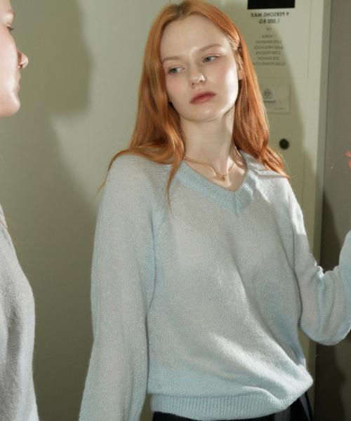 Mohair V-neck Basic Knit (Sora)