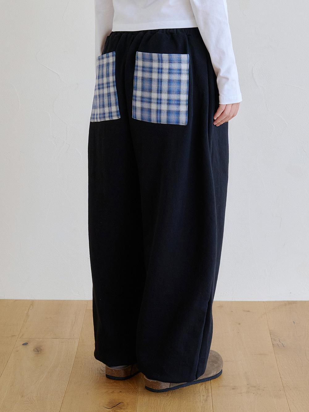 Check Pocket Sweat Pants Black