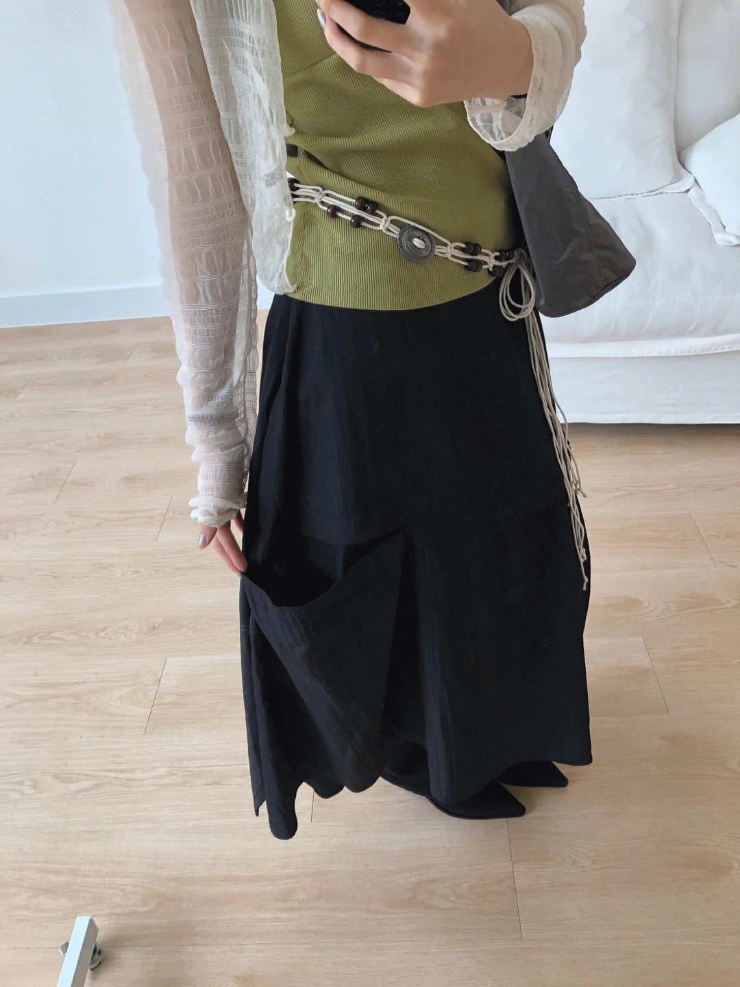 Unbal cutting maxi skirt(44-66추천)