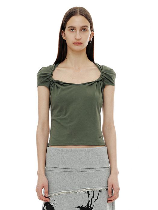TWIST ROUND HALF TOP / KHAKI
